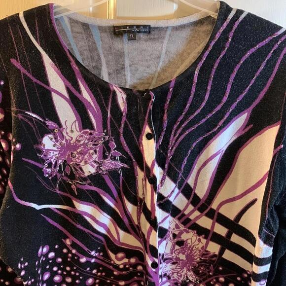 🍁Pierre New York purple black n white sweater shirt 1X - Picture 5 of 11